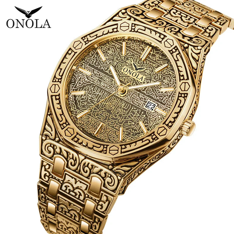 Gold Watches for Men Brand ONOLA  Waterproof Business Wristwatch Luxury