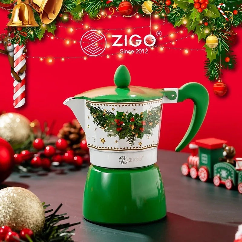 ZIGO Mocha Pot Italian Double Valve Coffee Maker Household Hand Brewing Coffee Machine Christmas Limited Edition Portable Coffee