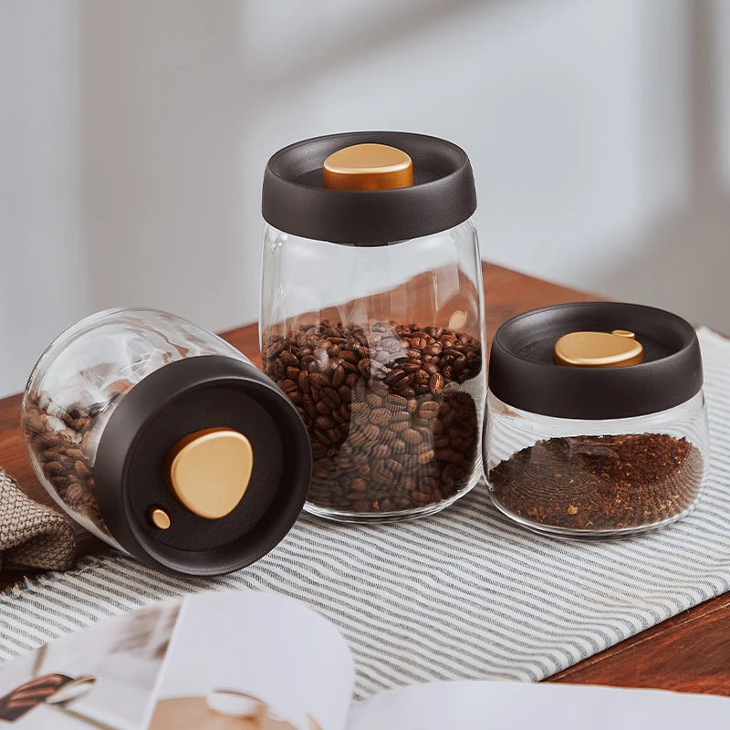 Bincoo Coffee Bean Storage Jar Glass Sealed Jar Coffee Powder Storage Jar Vacuum Storage Tea/Grain Glass Jar