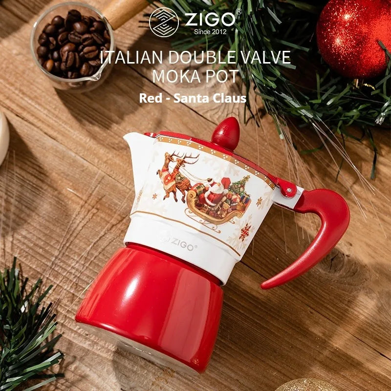 ZIGO Mocha Pot Italian Double Valve Coffee Maker Household Hand Brewing Coffee Machine Christmas Limited Edition Portable Coffee