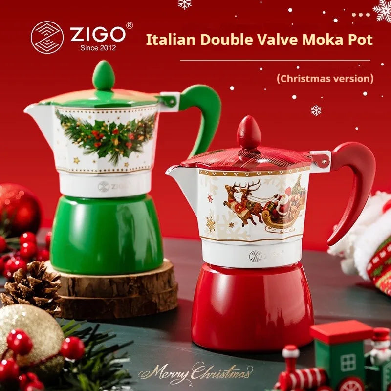 ZIGO Mocha Pot Italian Double Valve Coffee Maker Household Hand Brewing Coffee Machine Christmas Limited Edition Portable Coffee