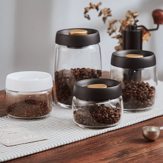 Bincoo Coffee Bean Storage Jar Glass Sealed Jar Coffee Powder Storage Jar Vacuum Storage Tea/Grain Glass Jar